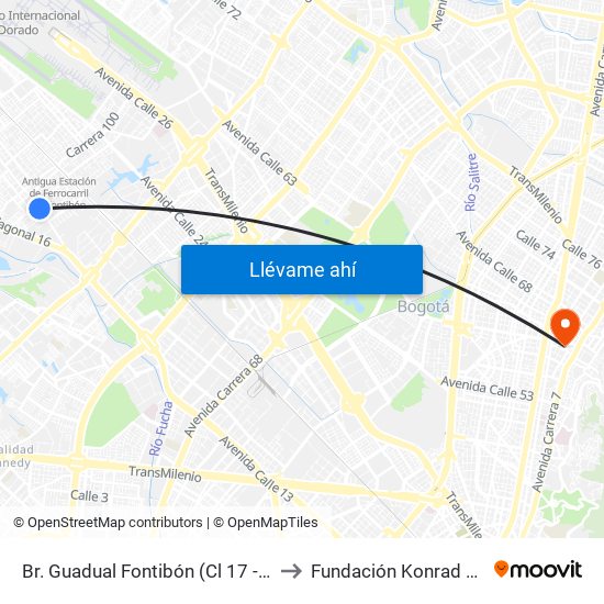 Br. Guadual Fontibón (Cl 17 - Kr 96h) to Fundación Konrad Lorenz map