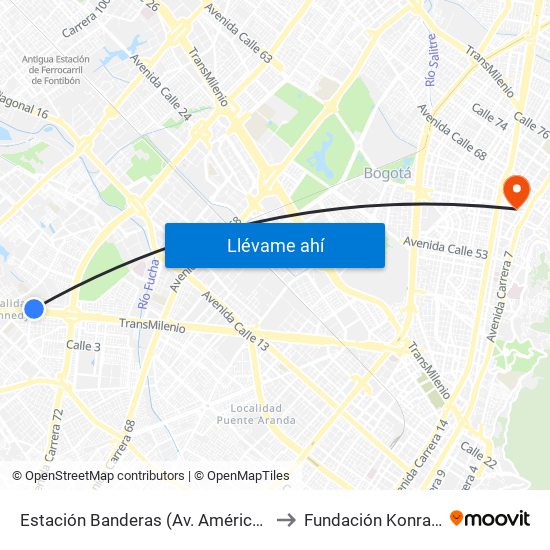 Estación Banderas (Av. Américas - Kr 78a) (A) to Fundación Konrad Lorenz map