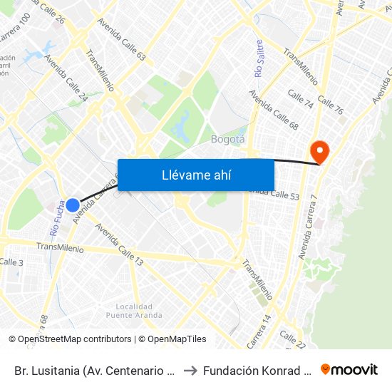 Br. Lusitania (Av. Centenario - Kr 68b) to Fundación Konrad Lorenz map