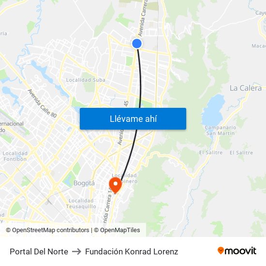 Portal Del Norte to Fundación Konrad Lorenz map