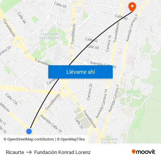 Ricaurte to Fundación Konrad Lorenz map