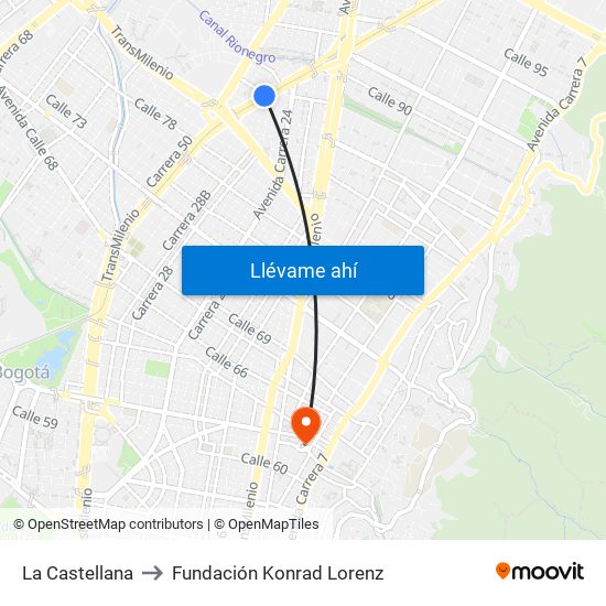 La Castellana to Fundación Konrad Lorenz map