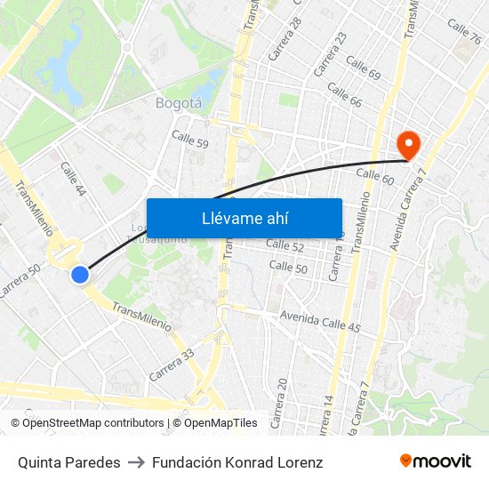 Quinta Paredes to Fundación Konrad Lorenz map