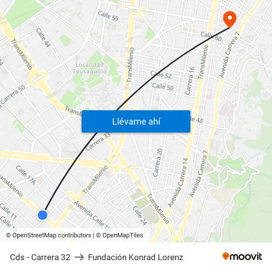 Cds - Carrera 32 to Fundación Konrad Lorenz map