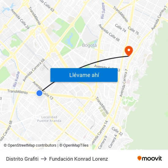 Distrito Grafiti to Fundación Konrad Lorenz map