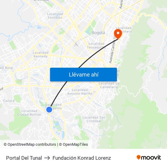 Portal Del Tunal to Fundación Konrad Lorenz map