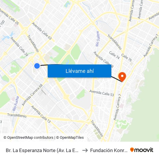 Br. La Esperanza Norte (Av. La Esperanza - Kr 69d) to Fundación Konrad Lorenz map