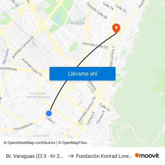 Br. Veraguas (Cl 3 - Kr 29a) to Fundación Konrad Lorenz map