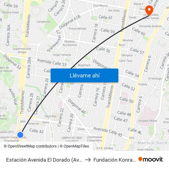 Estación Avenida El Dorado (Av. NQS - Cl 40a) to Fundación Konrad Lorenz map
