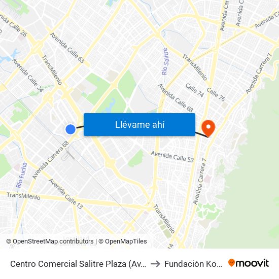 Centro Comercial Salitre Plaza (Av. La Esperanza - Kr 68a) to Fundación Konrad Lorenz map