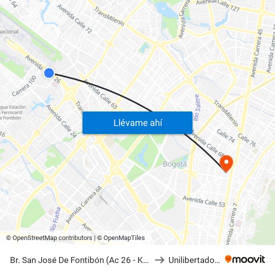 Br. San José De Fontibón (Ac 26 - Kr 96a) to Unilibertadores map