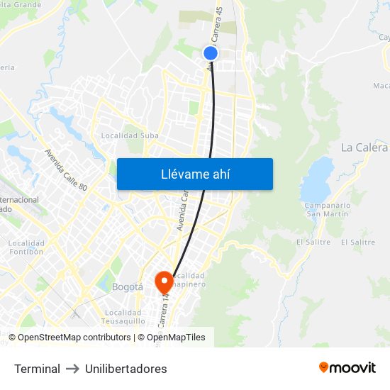 Terminal to Unilibertadores map