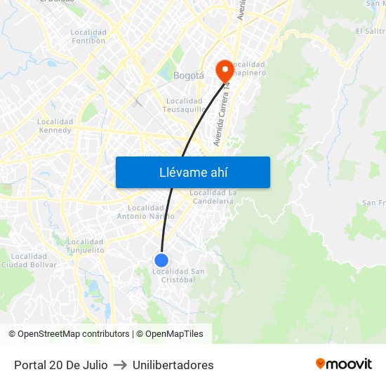 Portal 20 De Julio to Unilibertadores map