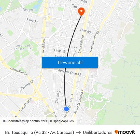 Br. Teusaquillo (Ac 32 - Av. Caracas) to Unilibertadores map