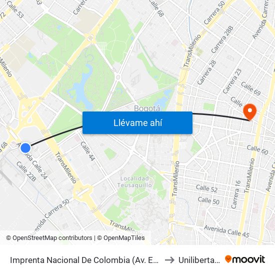 Imprenta Nacional De Colombia (Av. Esperanza - Kr 66) to Unilibertadores map