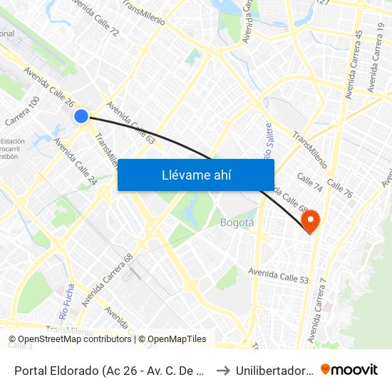 Portal Eldorado (Ac 26 - Av. C. De Cali) to Unilibertadores map