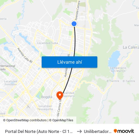 Portal Del Norte (Auto Norte - Cl 174a) to Unilibertadores map