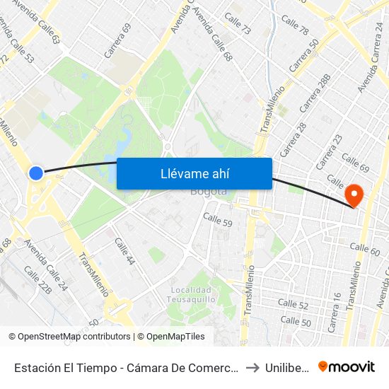 Estación El Tiempo - Cámara De Comercio De Bogotá (Ac 26 - Kr 68b Bis) to Unilibertadores map