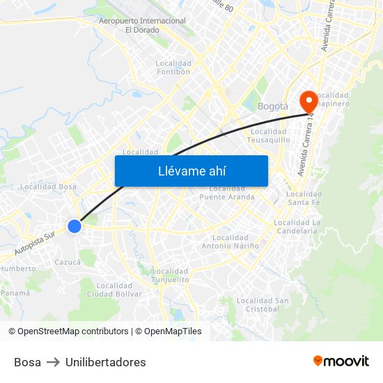 Bosa to Unilibertadores map