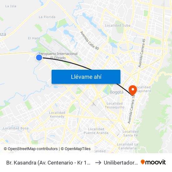 Br. Kasandra (Av. Centenario - Kr 134a) to Unilibertadores map