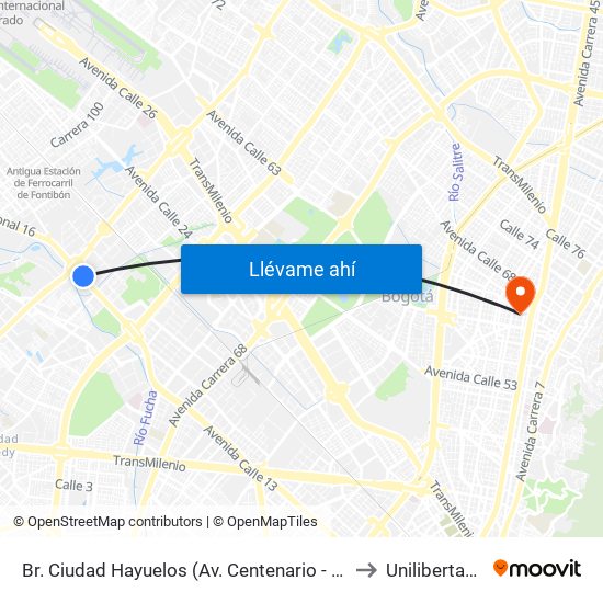 Br. Ciudad Hayuelos (Av. Centenario - Av. C. De Cali) to Unilibertadores map