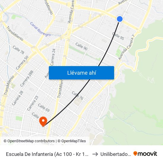 Escuela De Infantería (Ac 100 - Kr 11a) (B) to Unilibertadores map