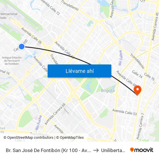 Br. San José De Fontibón (Kr 100 - Av. Esperanza) to Unilibertadores map