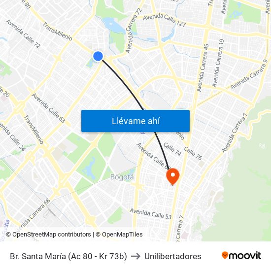 Br. Santa María (Ac 80 - Kr 73b) to Unilibertadores map