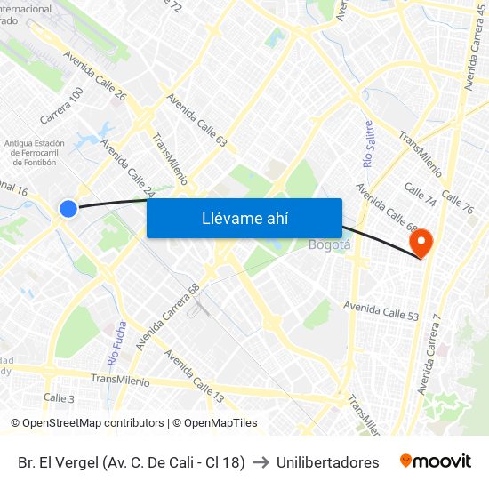 Br. El Vergel (Av. C. De Cali - Cl 18) to Unilibertadores map