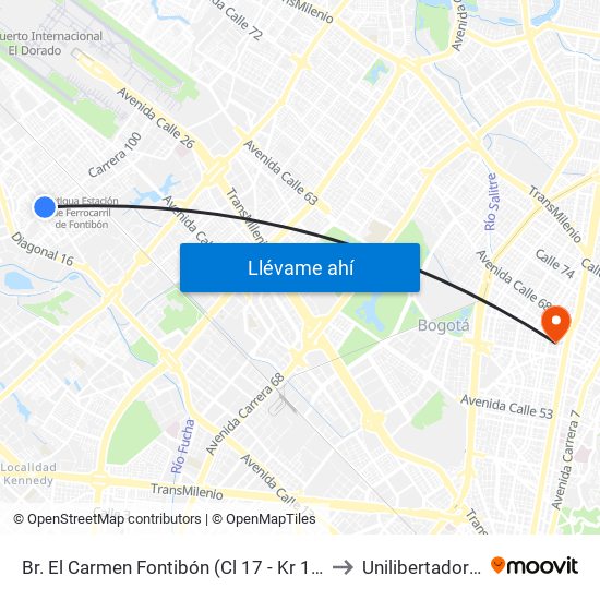 Br. El Carmen Fontibón (Cl 17 - Kr 100) to Unilibertadores map