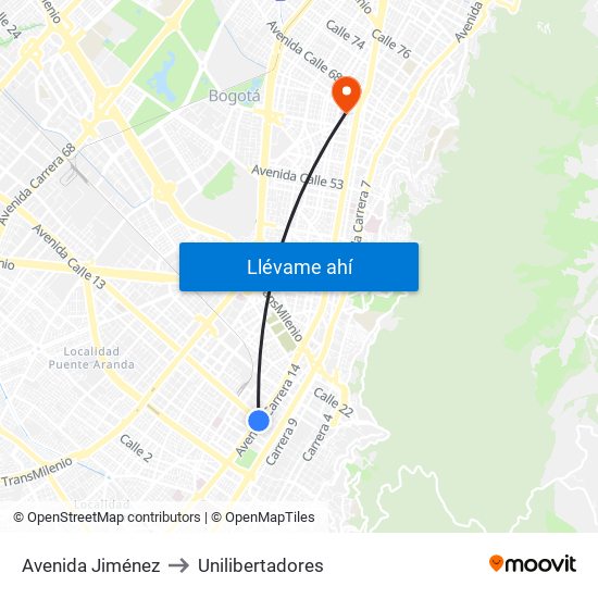 Avenida Jiménez to Unilibertadores map