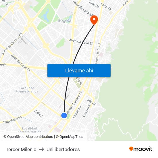 Tercer Milenio to Unilibertadores map