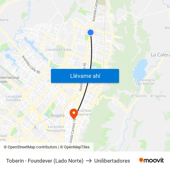 Toberín - Foundever (Lado Norte) to Unilibertadores map