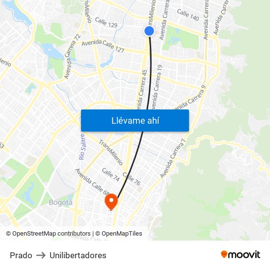 Prado to Unilibertadores map