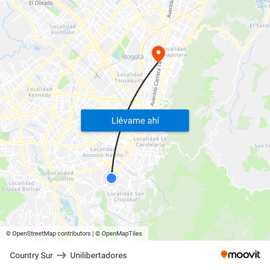 Country Sur to Unilibertadores map