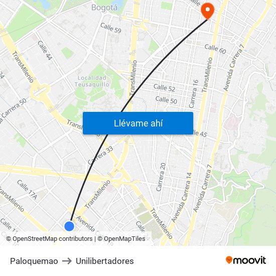 Paloquemao to Unilibertadores map