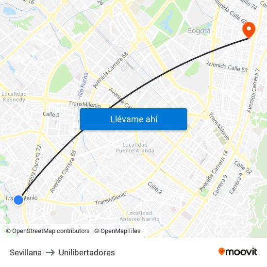 Sevillana to Unilibertadores map