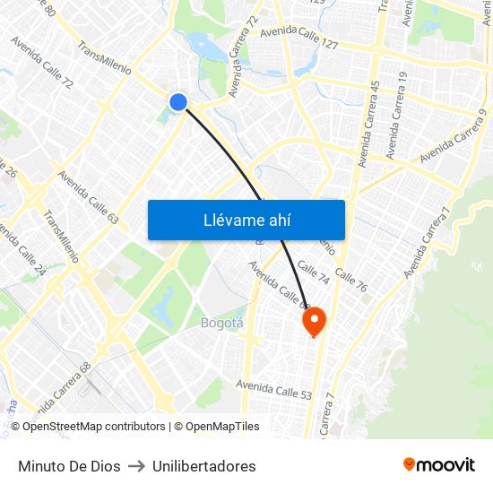 Minuto De Dios to Unilibertadores map