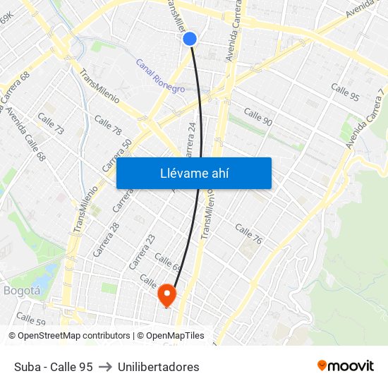 Suba - Calle 95 to Unilibertadores map