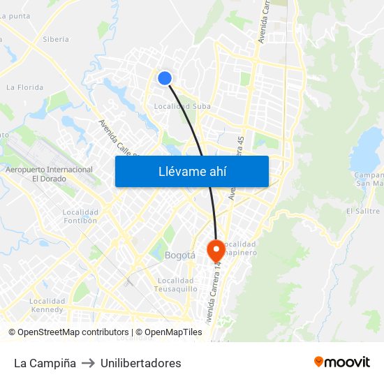 La Campiña to Unilibertadores map