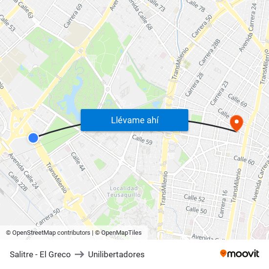 Salitre - El Greco to Unilibertadores map