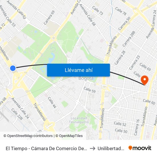 El Tiempo - Cámara De Comercio De Bogotá to Unilibertadores map