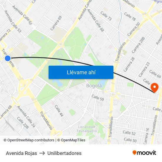 Avenida Rojas to Unilibertadores map