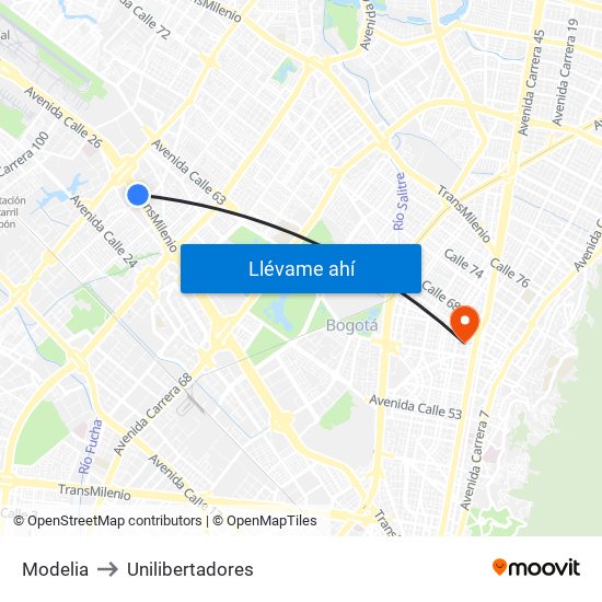 Modelia to Unilibertadores map