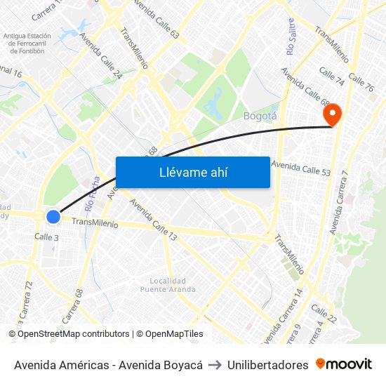 Avenida Américas - Avenida Boyacá to Unilibertadores map