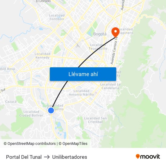 Portal Del Tunal to Unilibertadores map