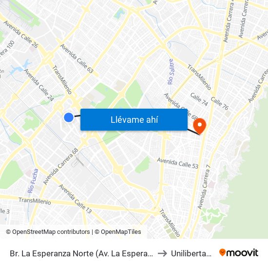 Br. La Esperanza Norte (Av. La Esperanza - Kr 69d) to Unilibertadores map