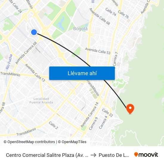 Centro Comercial Salitre Plaza (Av. La Esperanza - Kr 68b) to Puesto De La Cruz Roja map