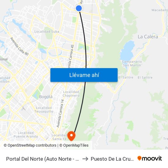 Portal Del Norte (Auto Norte - Cl 174a) to Puesto De La Cruz Roja map