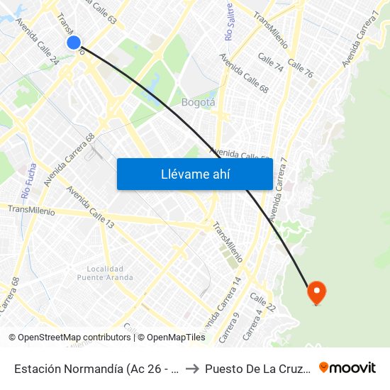 Estación Normandía (Ac 26 - Kr 74) to Puesto De La Cruz Roja map